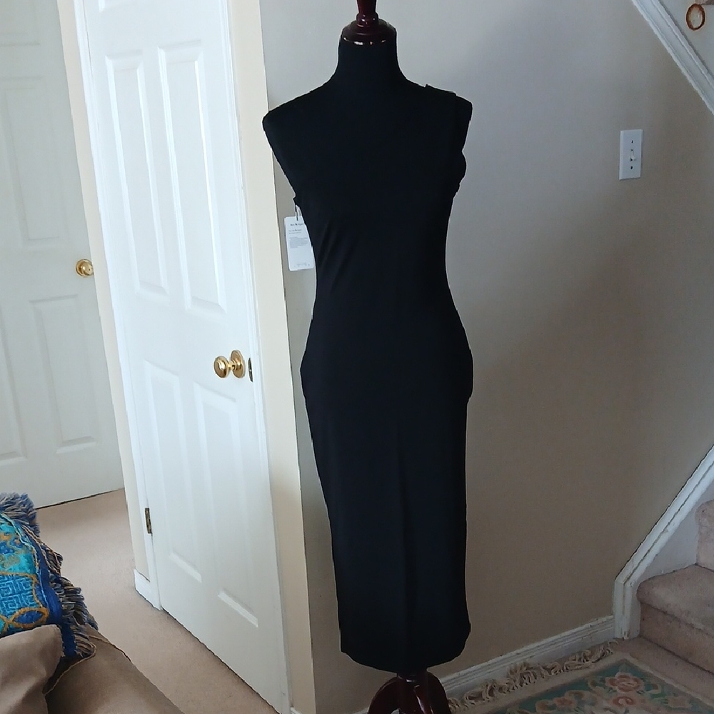 One Shoulder Chic Black Midi Dress